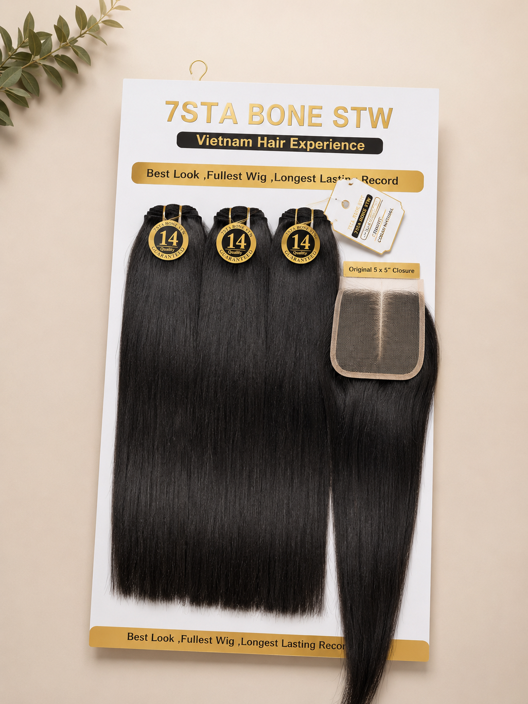 7STA Bone straight + 5x5 lace closure
