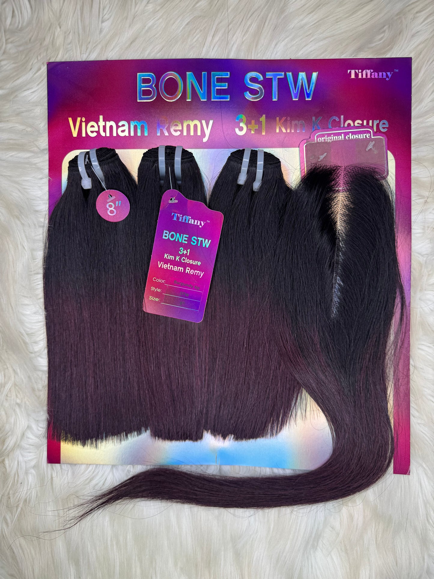 Tiffany Bone Straight + Kim k burgundy tip