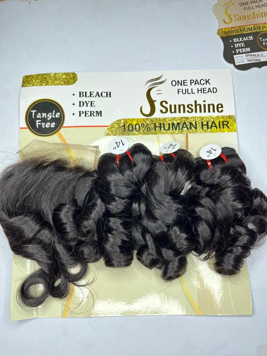 Sunshine spiral curls+4x4 closure